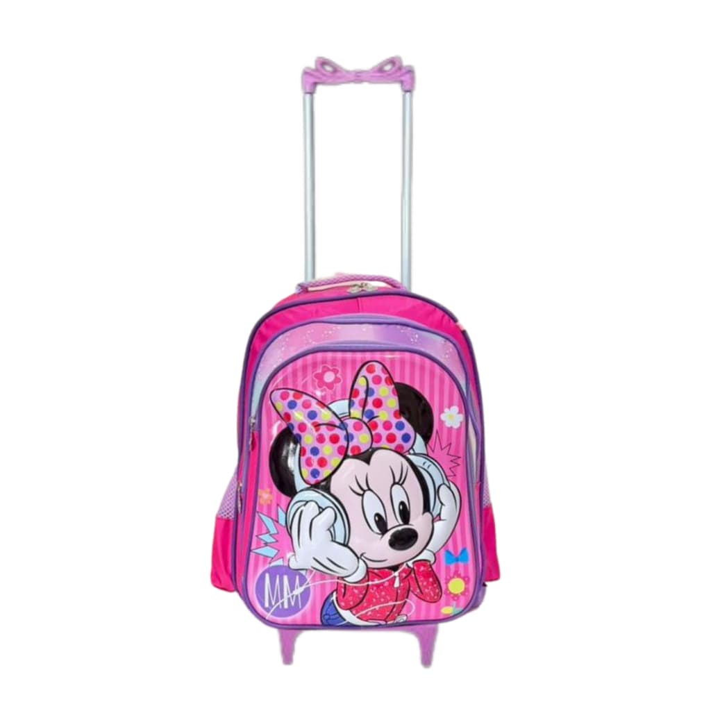 Mochila Escolar 3D Com Rodinhas Minnie Mouse Menina Grande Reforçada