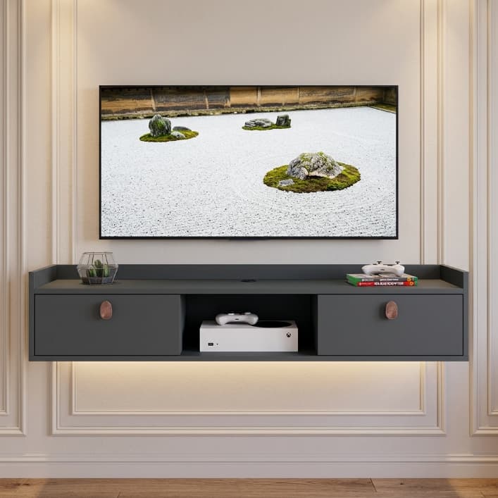 Rack Suspenso Life Sala Tv 1.20cm Home Decoração Quarto Nicho 2 Porta Penteadeira Aparador Cinza