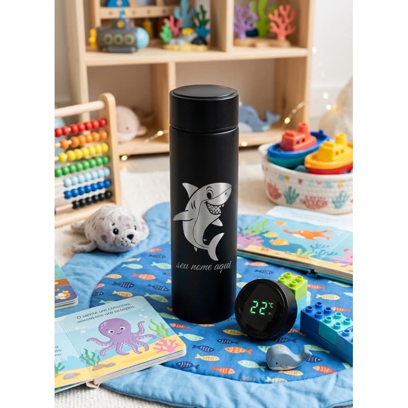 Garrafa Térmica Inteligente 500ml: Display de Temperatura e Personalização a Laser - Nome -Logo -Time- infantil -criança