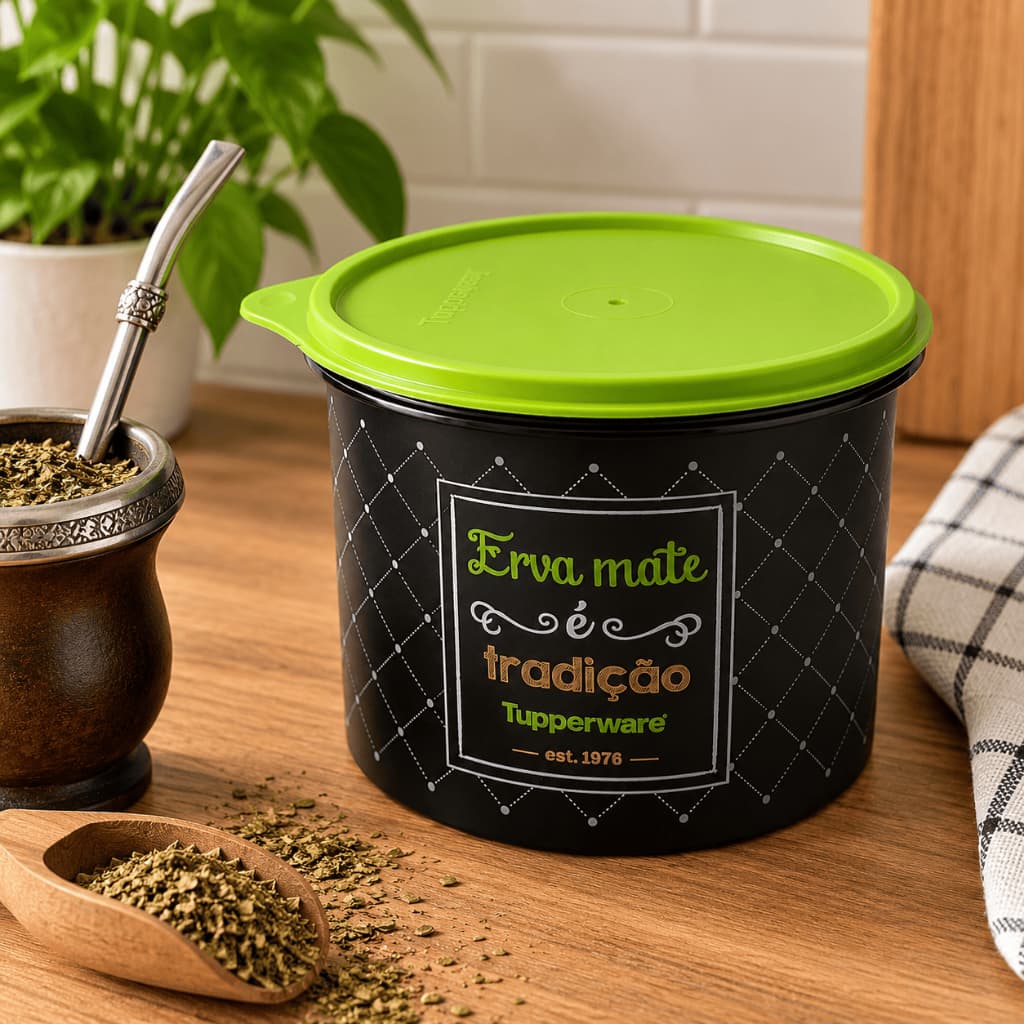 Pote Tupperware Erva Mate 2,4 Litros Preto Verde
