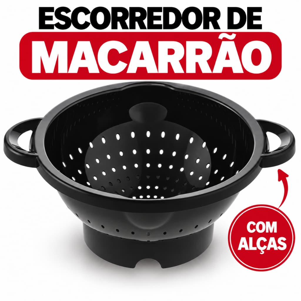Escorredor de Macarrão com Alças Plástico Resistente para Massa Arroz Legumes Cozinha