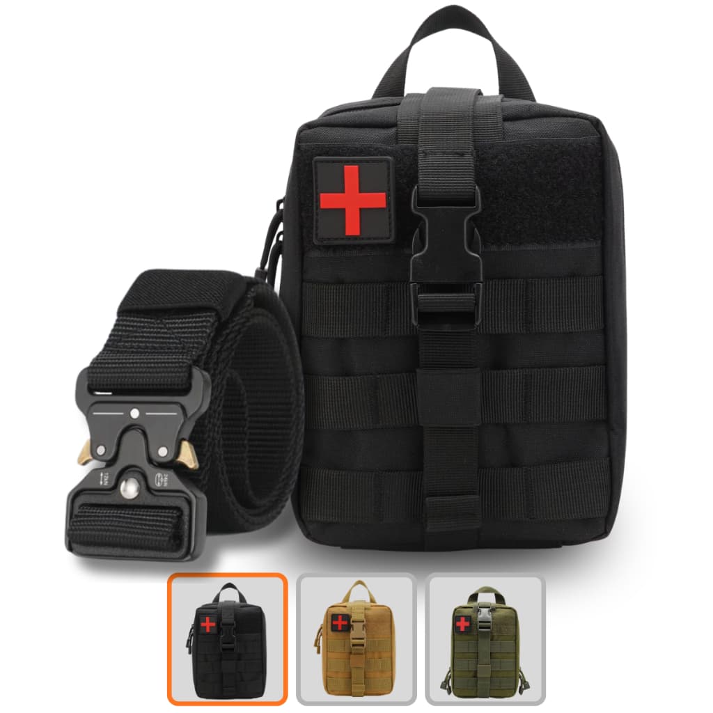 Kit Cinto Tático Fivela Metal Engate Rápido + Bolsa Pochete Primeiros Socorros Porta Treco