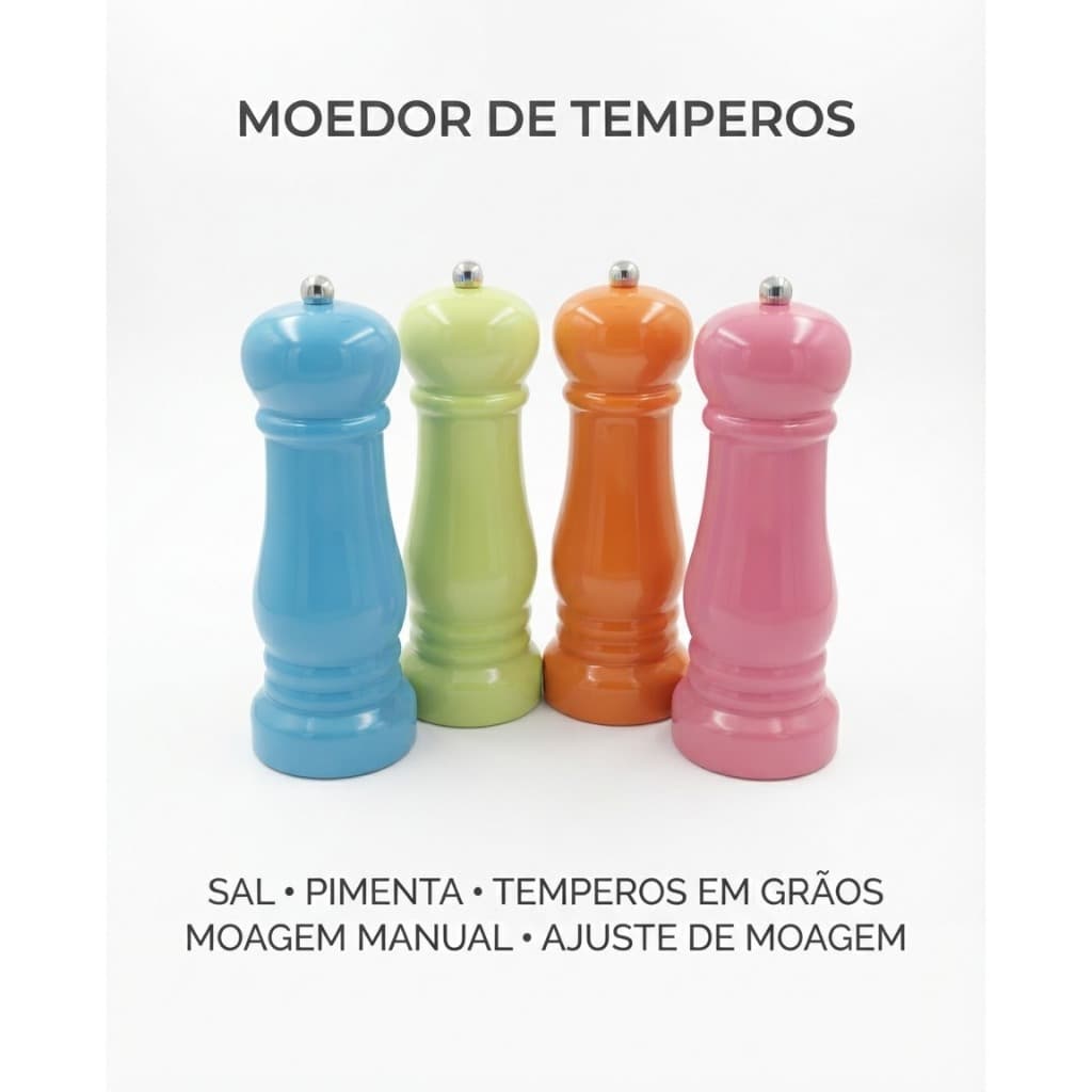 Moedor de Sal e Pimenta Manual em Grãos Moinho de Temperos com Mecanismo Cerâmico