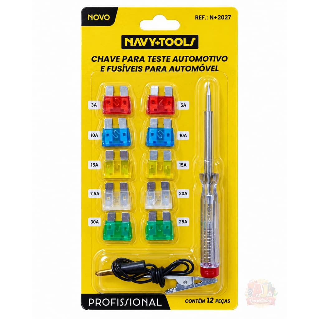 Fusíveis Automotivos com Chave Teste Navy Tools kit com 12 Peças
