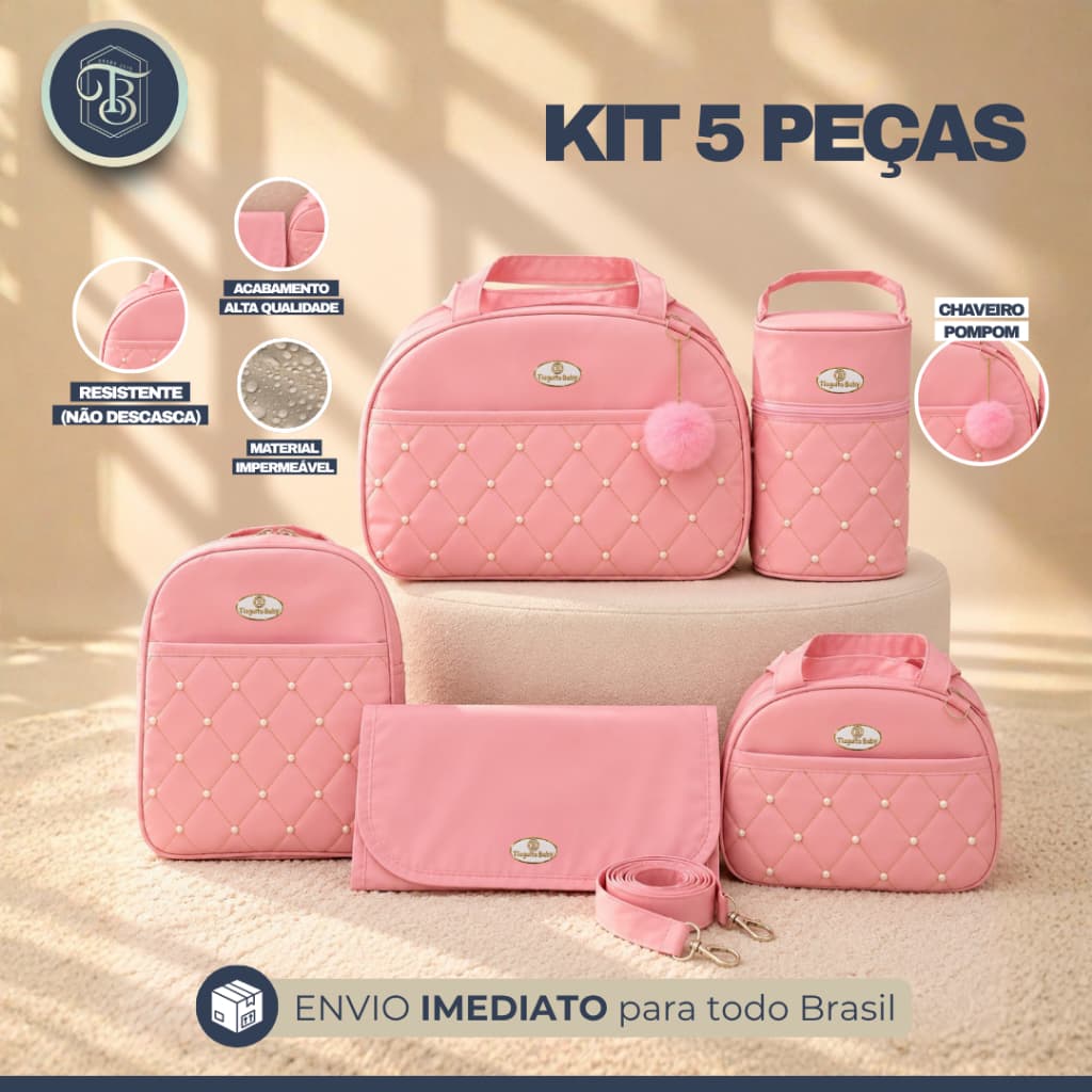 Kit Bolsa Maternidade Pérola 5 Peças (Rosa)
