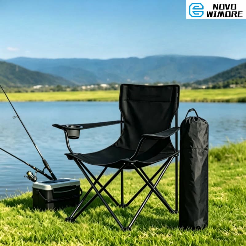 [HWC] Cadeira Camping Dobravel Suporta 120kg Porta‑Copos Apoio de Costas Para Pesca Praia Jardim com Bolsa