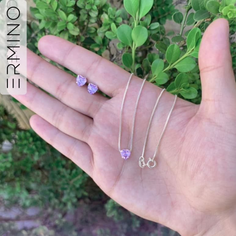 Conjunto Prata 925 Feminino Colar Veneziana 45cm + Brinco Zircônia Ponto de Luz