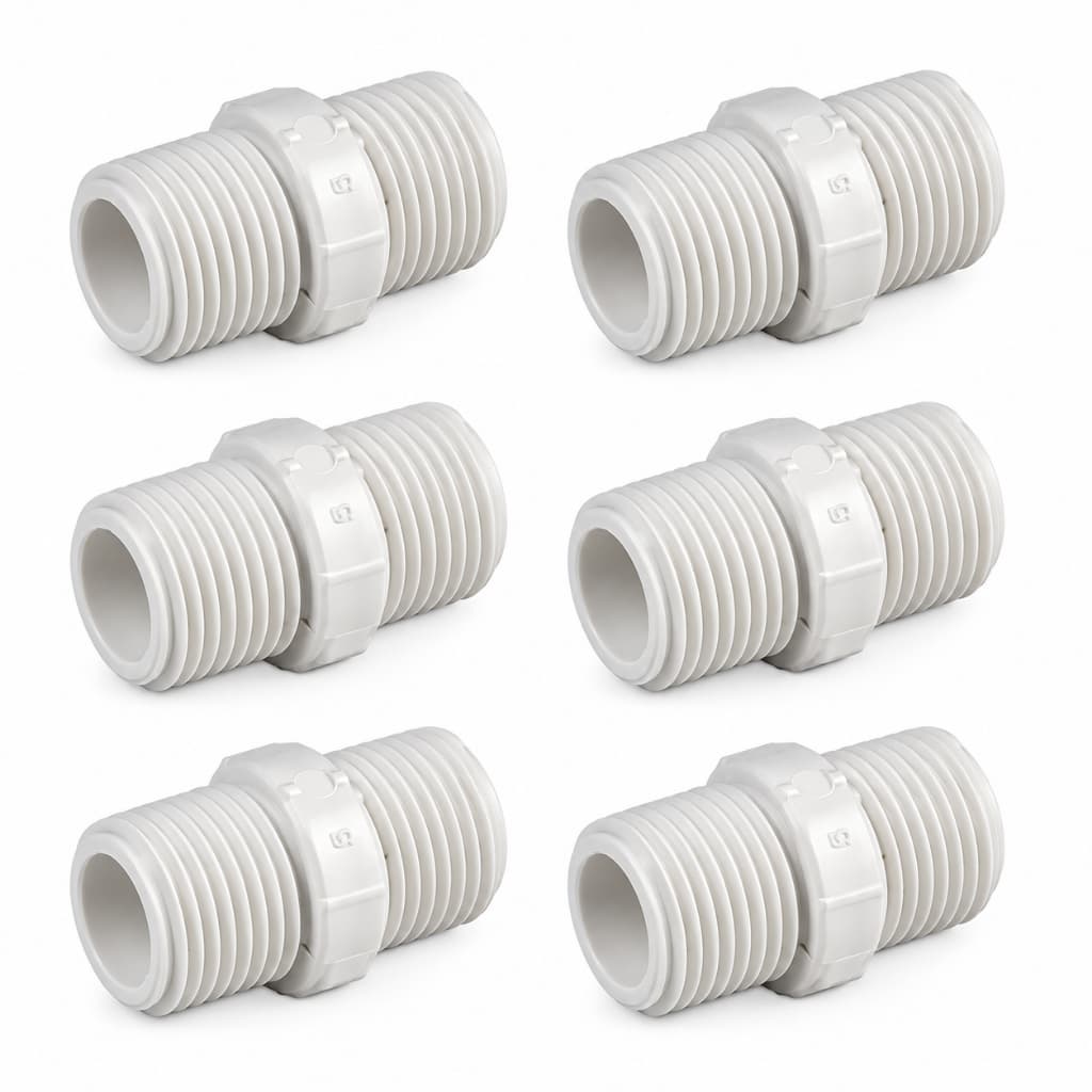 Niple Duplo Conexão Roscável 1/2" Polegada Branco - Rosca Pvc - Emenda União