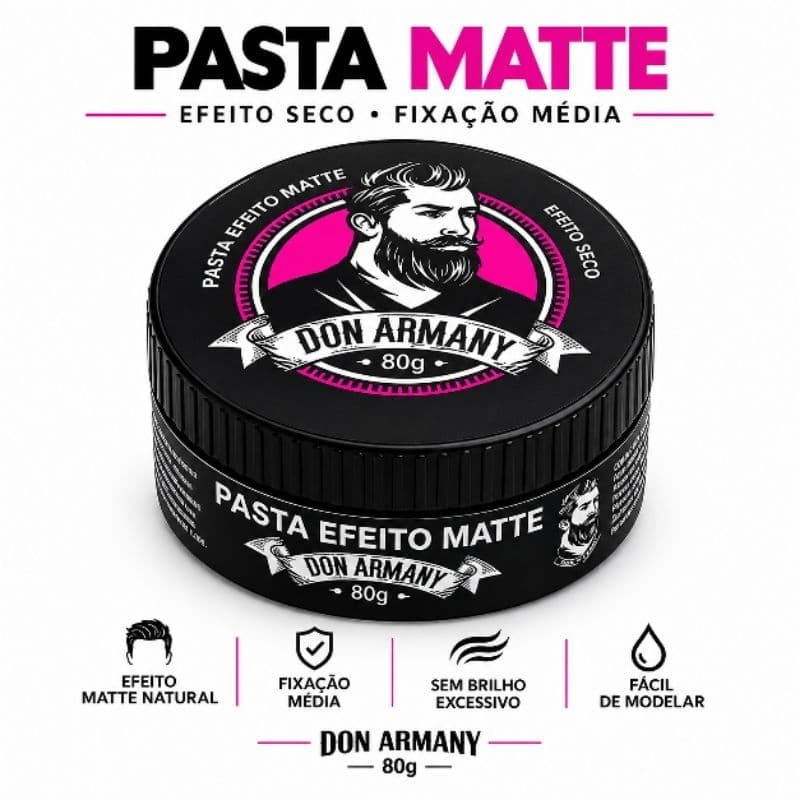 Pasta Matte Don Armany 80g Pomada Modeladora Masculina Efeito Seco Fixação Média
