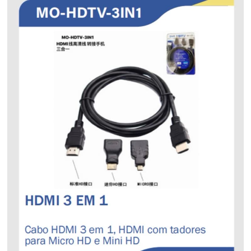 Kit Cabo Hdmi 3x1 C Plug Adaptador Hdmi Micro E Hdmi Mini