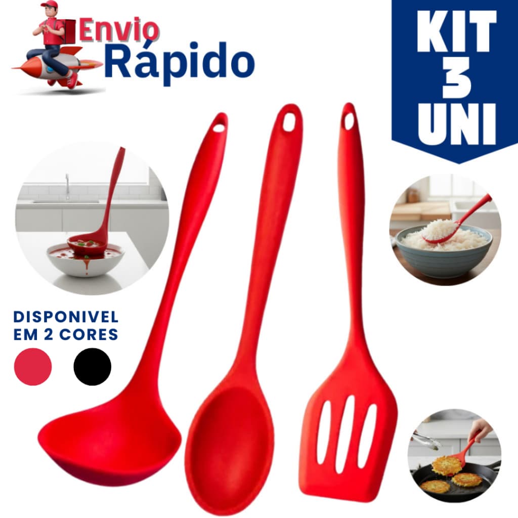 3 Utensílios de Cozinha Silicone ou Unidades Concha Colher Espátula Premium Casa Cozinha Buffet Restaurante