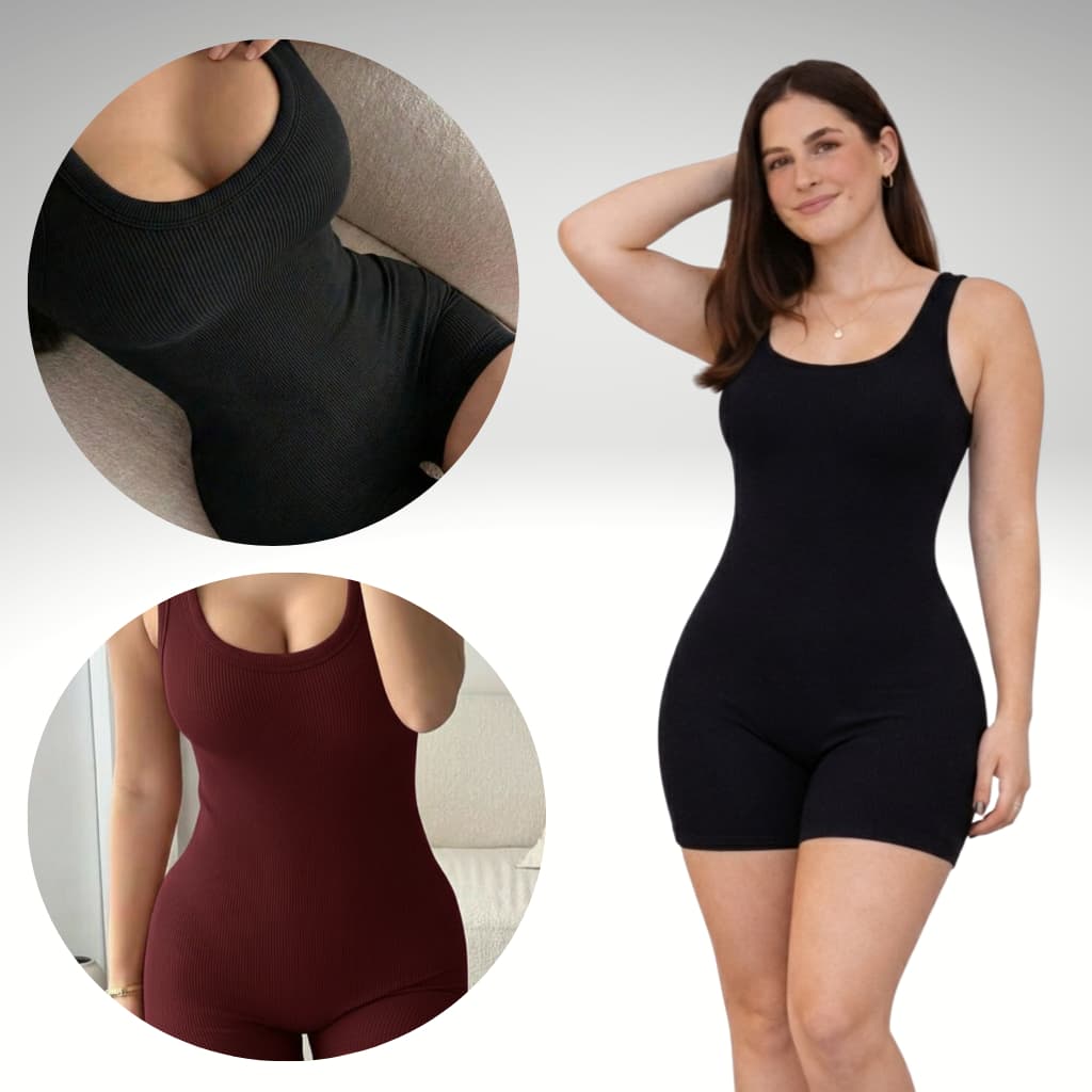 Macacão Macaquinho Curto Canelado Alça Larga Ribana Anarruga Canelado Forrado Feminino Estiloso Moda Fitness Academia