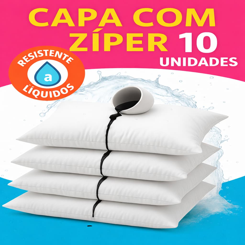 Kit 10 Capa  Protetora de Travesseiro com Zíper Antiácaro Antiodor Cor Branca com Zíper  70cm x 50cm