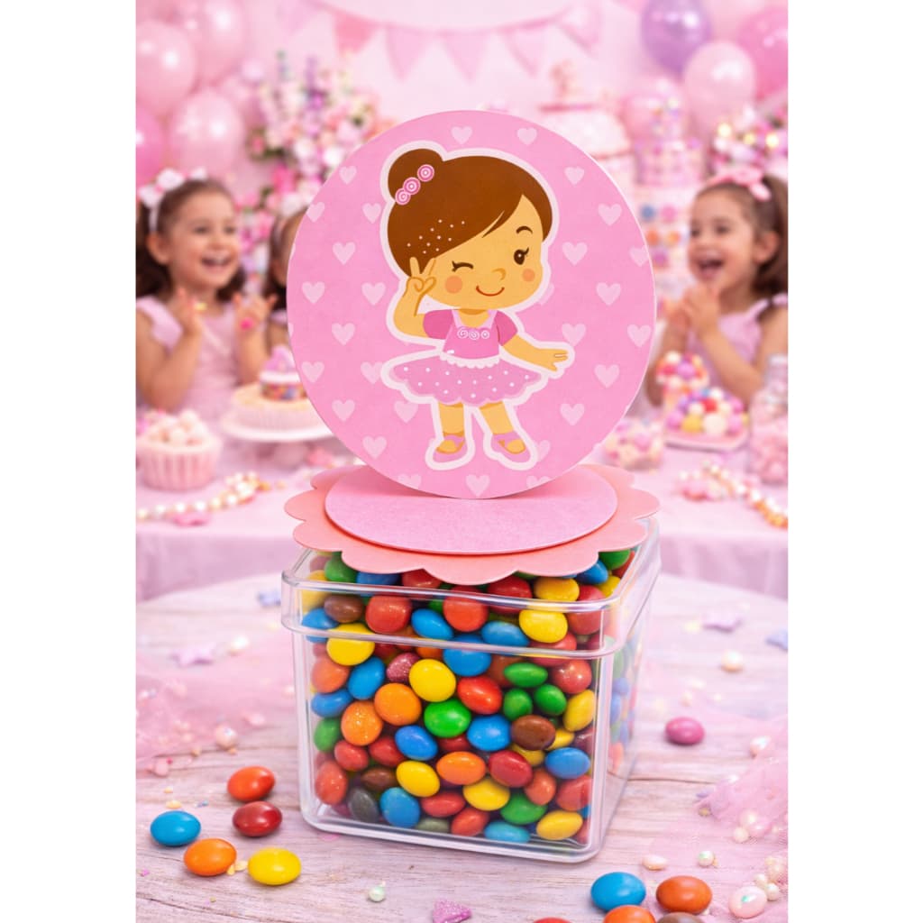 Aplique 3D TAG Lembrancinha Aniversário Festa Infantil para Caixa Acrílica Bailarina