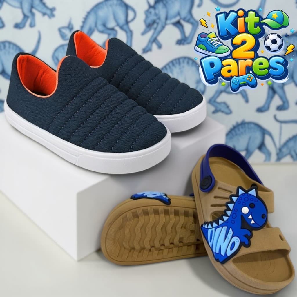 Kit 2 Pares Calce Fácil e Sandalia Papete Nuvem Infantil Meninos