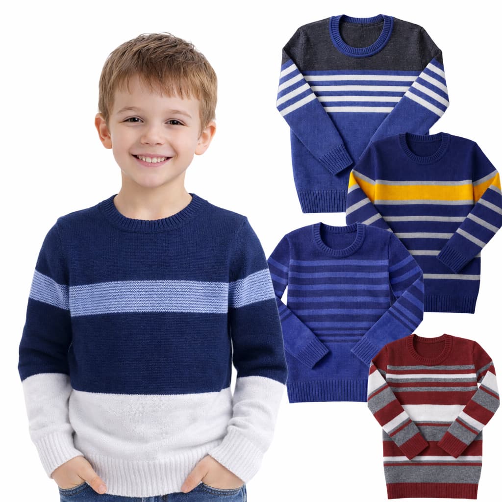 Kit Suéter Infantil Masculino Blusa de Frio 1, 2 ou 3 Peças Tam 1 ao 8 Tricô Listrado