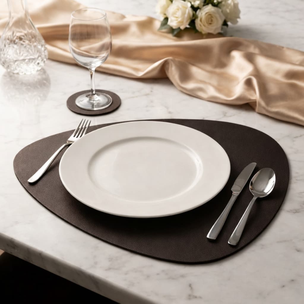 Kit 4 Jogo Americano Couro Ecológico Descanso de Prato e Porta Copos Mesa Posta Jantar Cozinha