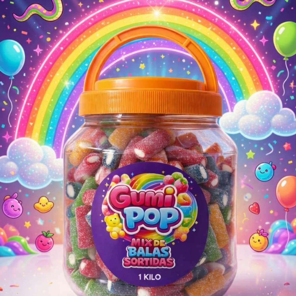 GumiPop 1 Kg Rolinho Ácido Balas de Gelatina Doces Guloseimas
