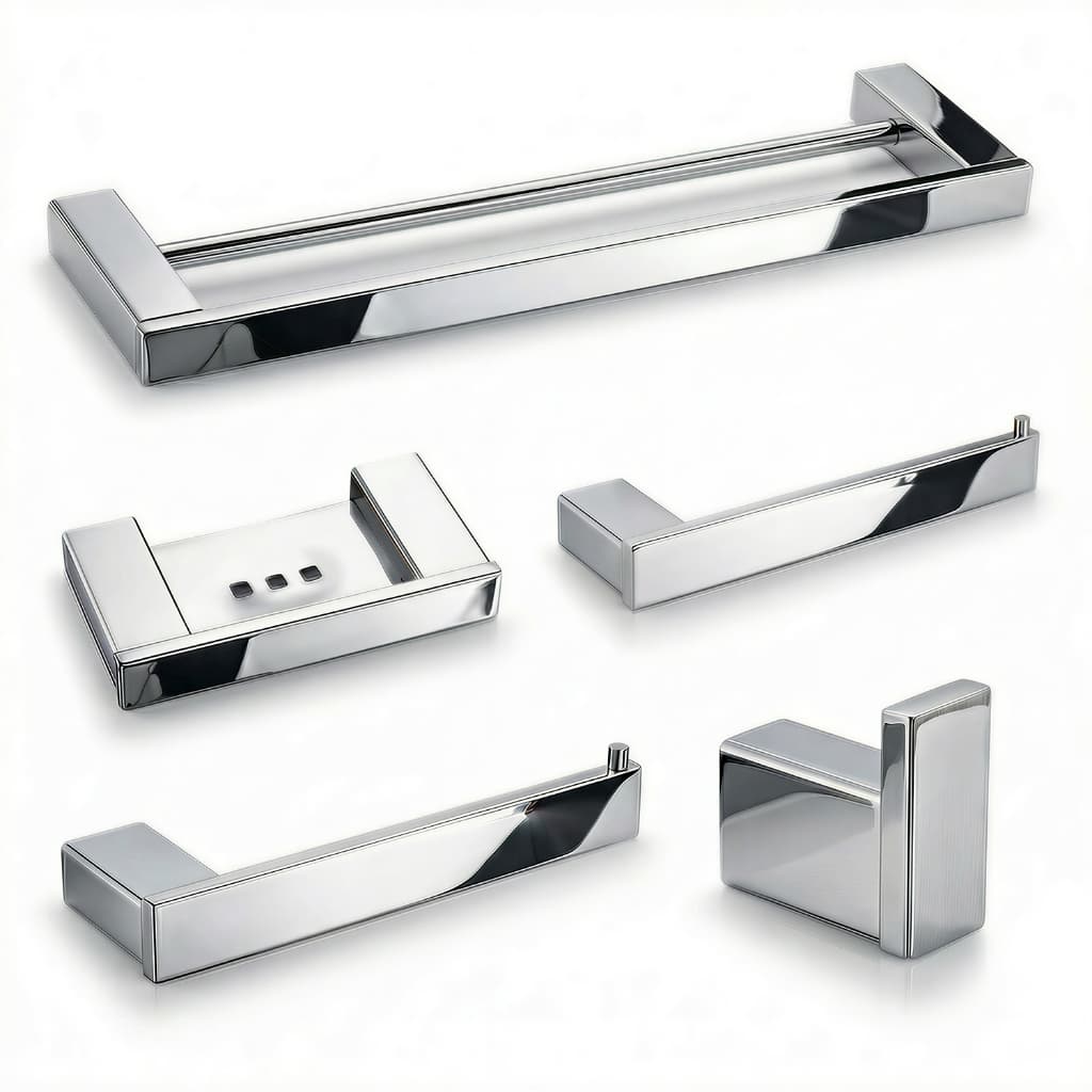 Kit de Acessórios para Banheiro com 5 peças em Aço Inox 304 Polido Espelhado Premium