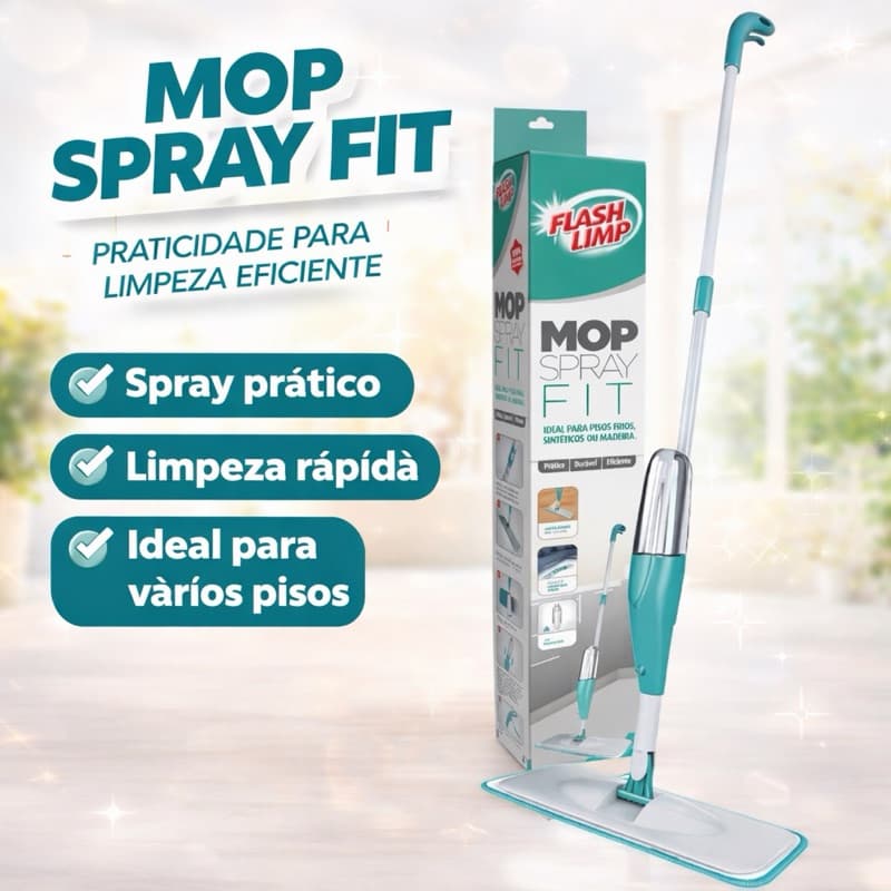 Mop Spray FIT Com Reservatório 365ml Rodo Inteligente Vassoura Com Microfibra e Refil Flash Limp
