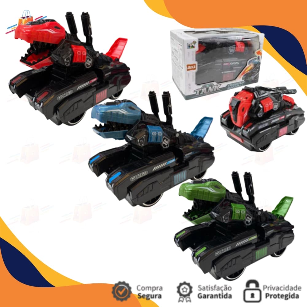 Brinquedo Tank Dinossauro Transformer 2 em1 Solta Fumaça Com Luz e Som Brinquedo Interativo Infantil