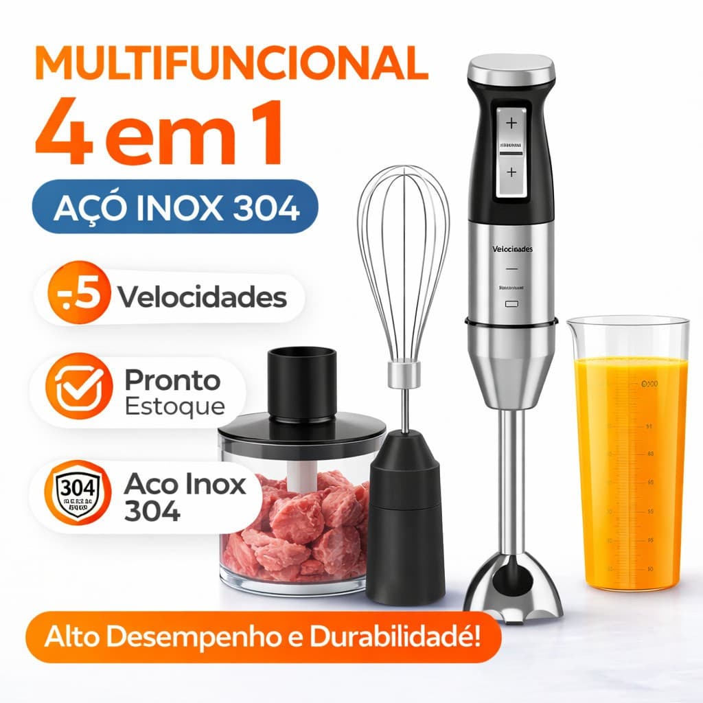 Kit Mixer e Processador 4 em 1 300W | Tritura, Bate e Mistura Diversos Alimentos - 127v