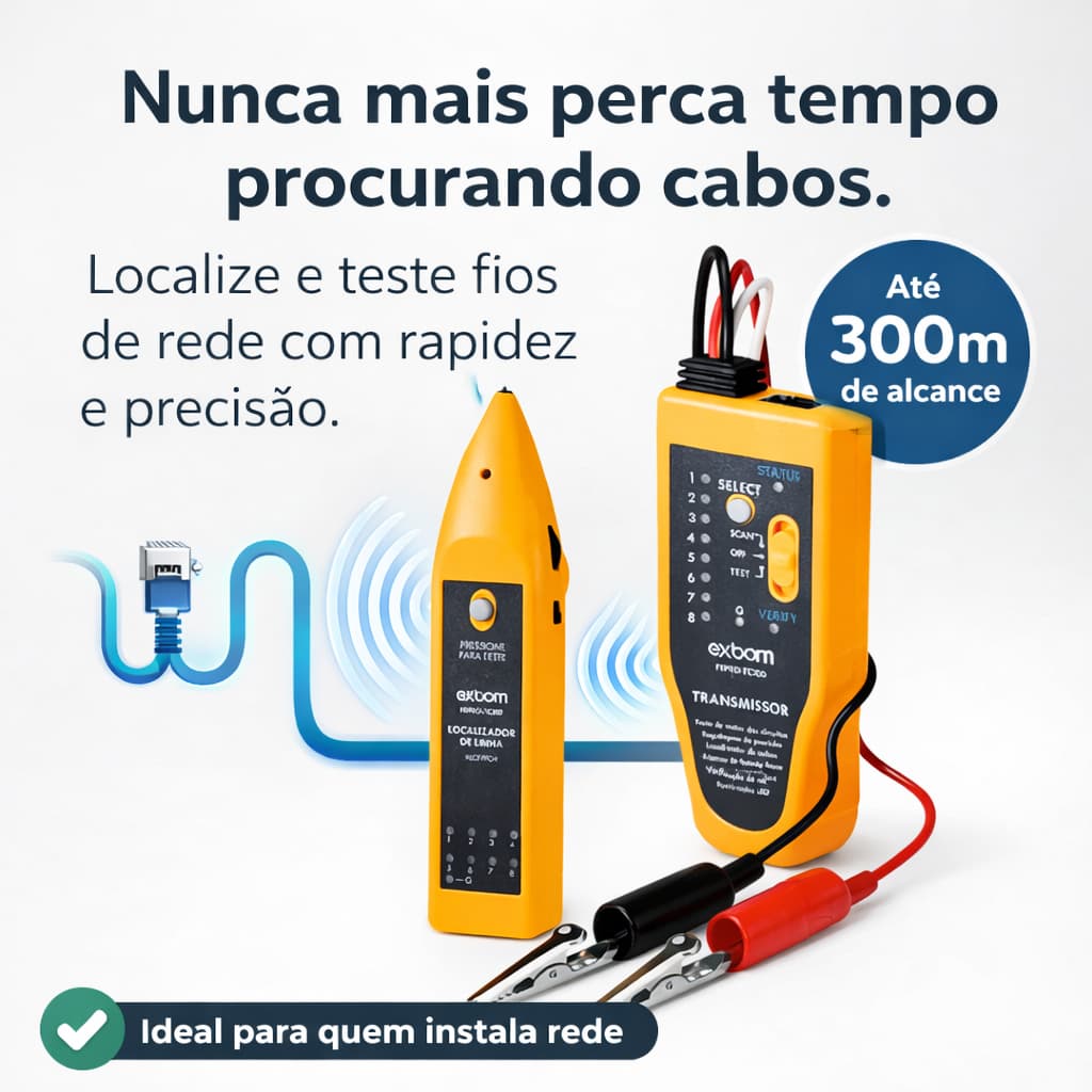 Kit Localizador e Testador de Cabos RJ45 RJ11 EXBOM FEPRO-TC300 com Estojo e Acessórios