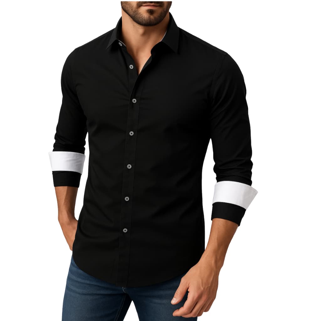 Camisa Masculina Social Manga Longa preta Moda Casual