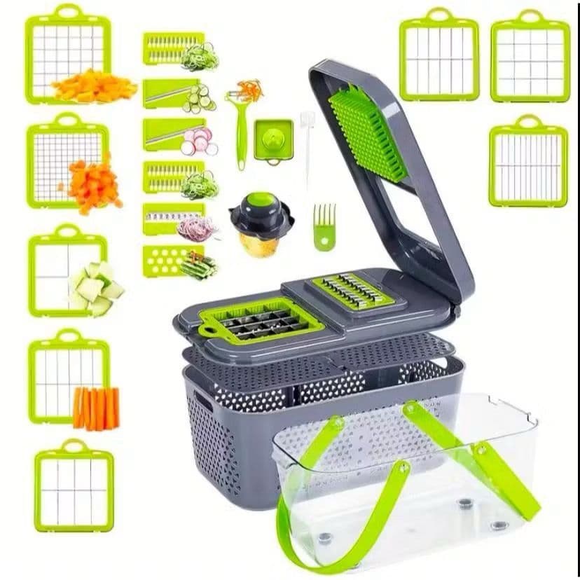 Fatiador Cortador Ralador 22 Peças Descascador  De Alimentos Frutas Picador Multifuncional com Lâminas Inox