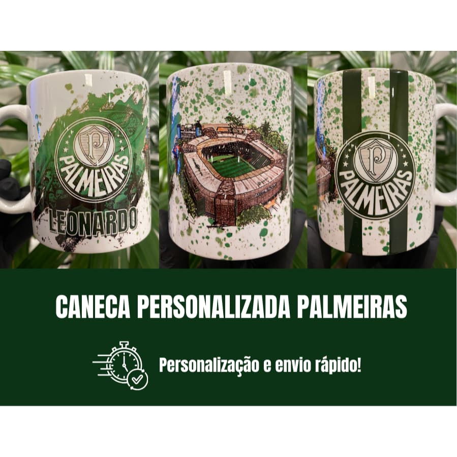 Caneca Sociedade Esportiva Palmeiras Personalizada 325ml Porcelana | Caneca de Time Personalizada Presente Torcedor