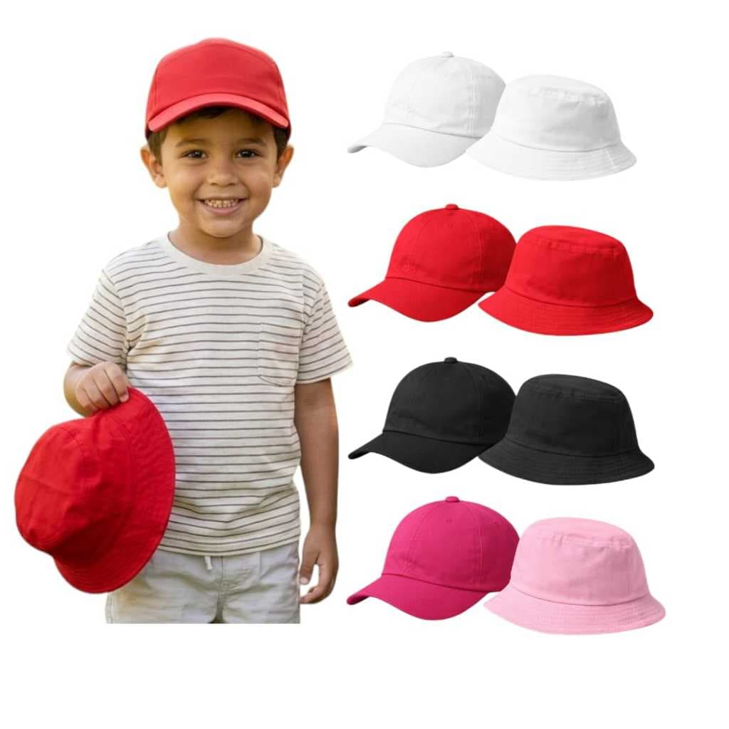kit boné infantil 1 a 5 anos mais bucket lisos várias cores menino menina