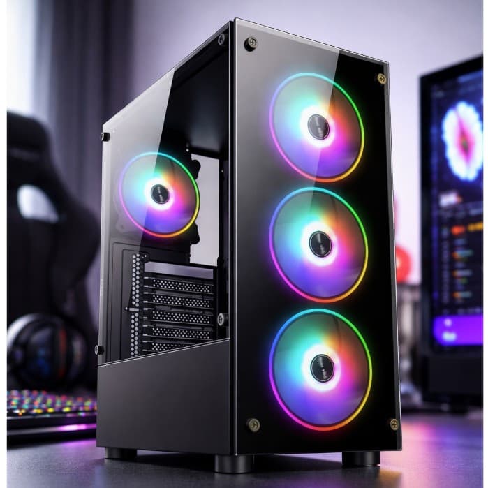 Gabinete Gamer AITEK Mid Tower com 4 Fans RGB – Preto com Painel Acrílico | Compatível ATX