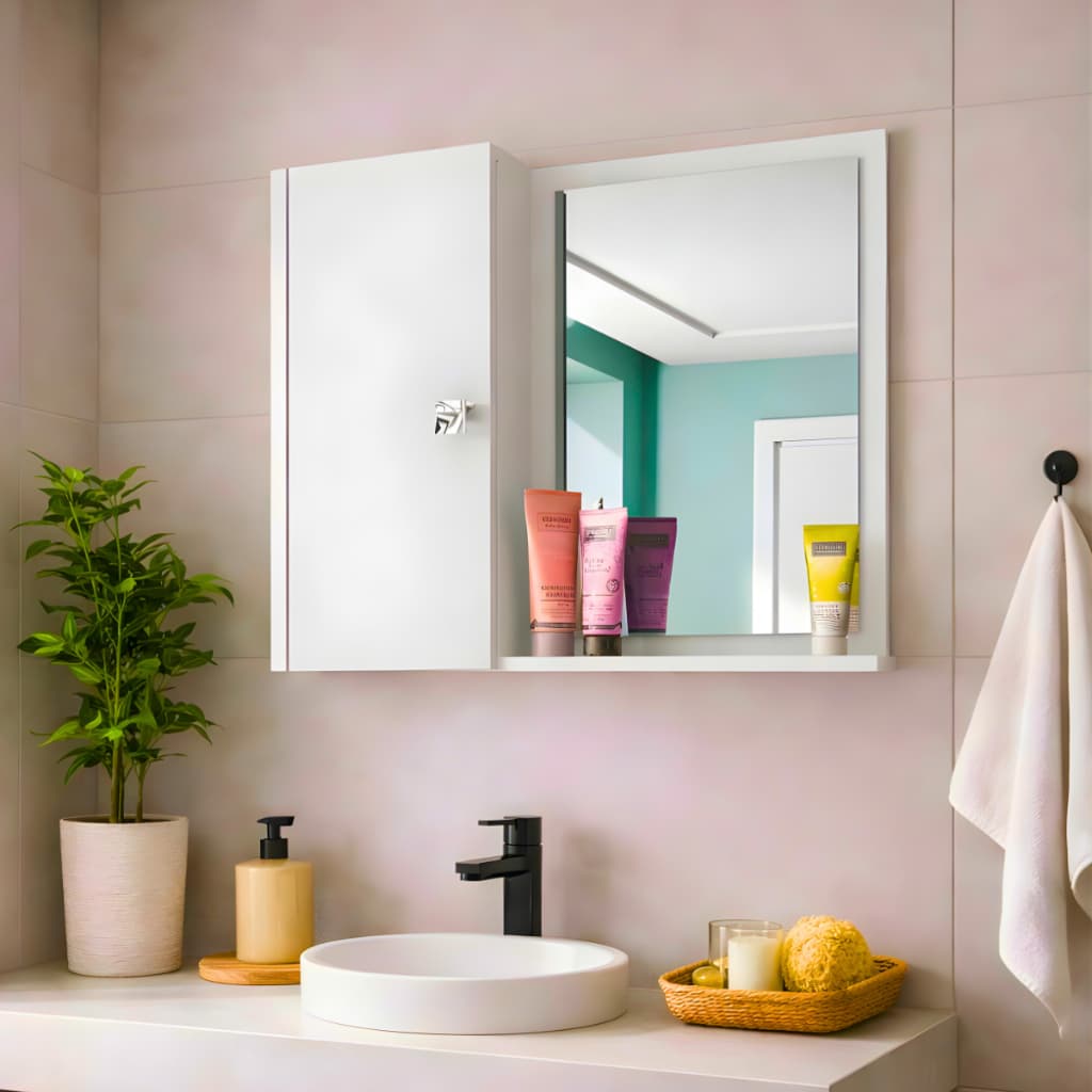 *SUPER OFERTA* Armário Espelheira Para Banheiro 57cm Moderno Com 1 Porta e Suporte Para Produtos
