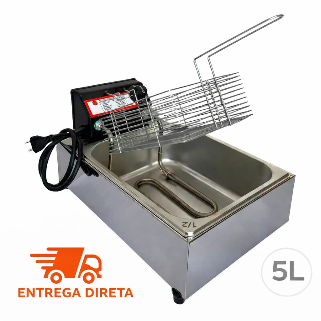 Fritadeira Elétrica Cuba 5 Litros Profissional Inox Antchamas C/ Cuba e Termostato