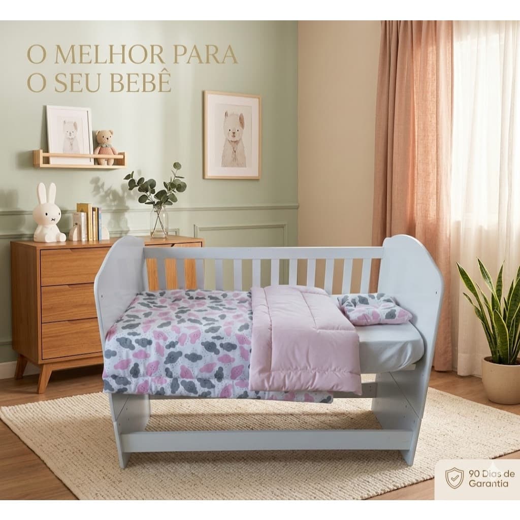 Edredom Dupla Face 1.00 x 1.50 Mts Para Berço com Travesseiro Anatomico em Tecido Algodão