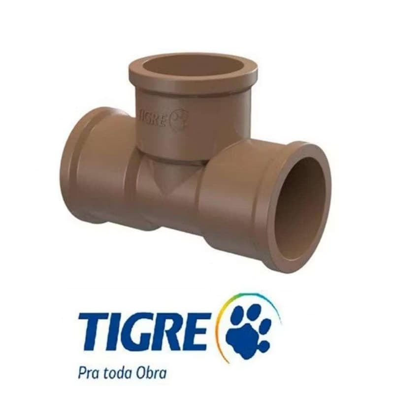 kit - Tê Soldável Marrom PVC 25mm 3/4 Liso Água Fria Tigre - 5, 10, 25 Unidades