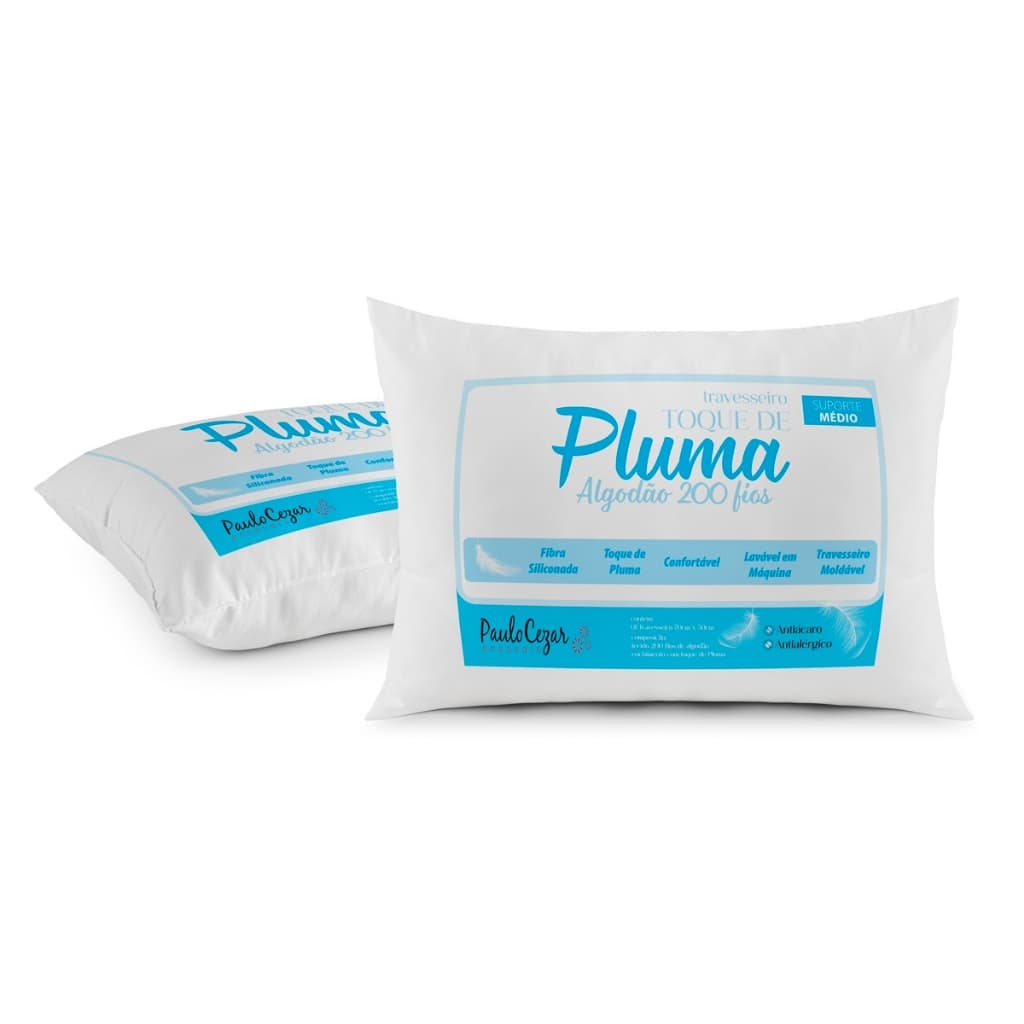 Kit 2 Travesseiro Toque de Pluma Pena Percal 100% Algodão 200 Fios 50x70cm