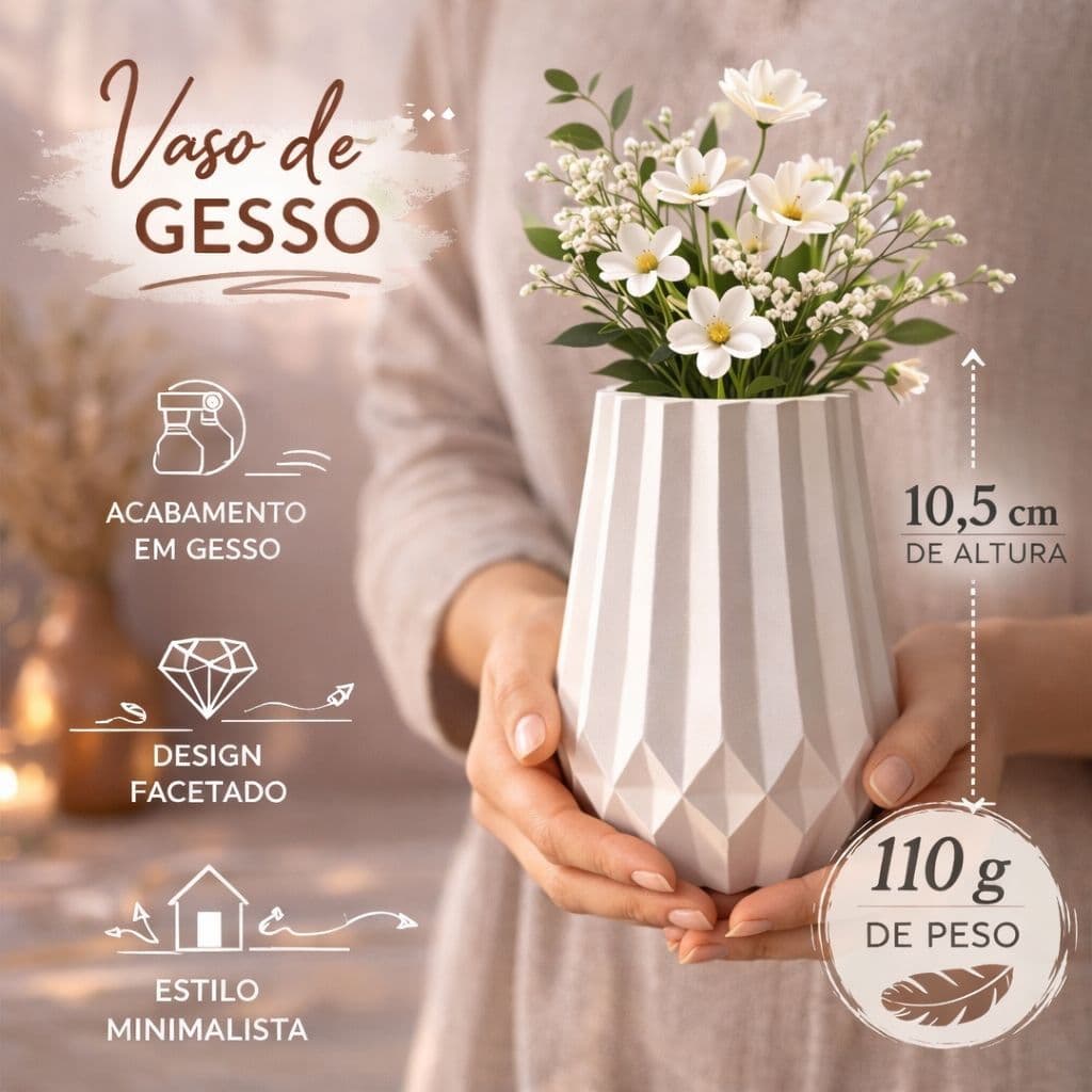 Vaso Minimalista de Gesso Branco Azul Rosa Verde Cinza Roxo 10,5cm Ideal para Sala Decoração Moderna