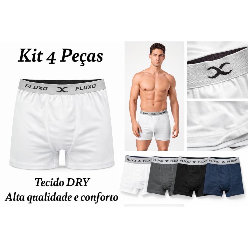 (Kit 4 Cuecas) Boxer Fluxo Dry Fit Premium – Conforto, respirável e Secagem Rápida