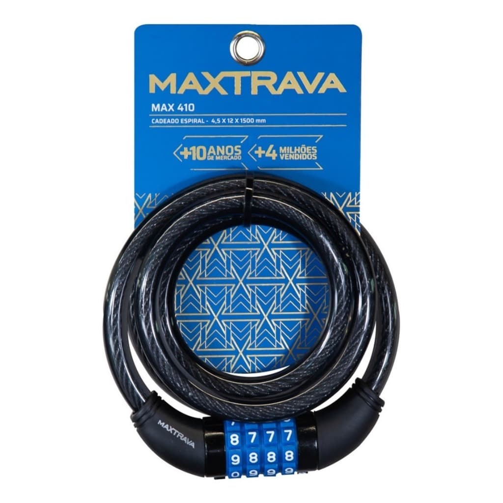Cadeado MaxTrava Moto Bike Bicicleta 1,5m 12mm Cabo Aço Reforçado Senha Segredo Antifurto Segurança Motocicleta