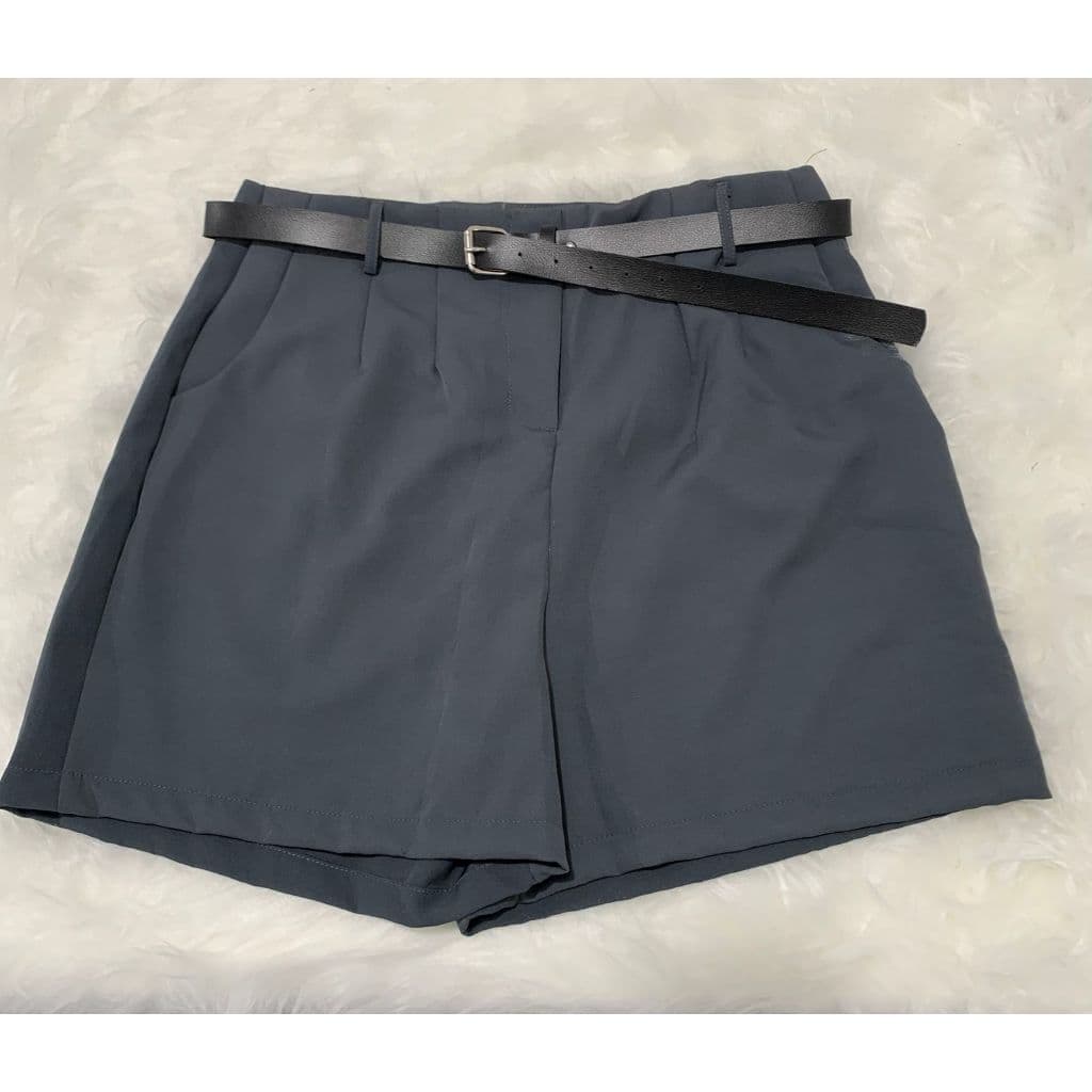 shorts feminino de alfaiataria premium com cinto fivela prateada grátis oferta relampago