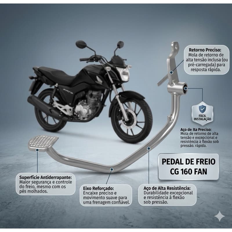 Pedal Freio Cromado Fan Titan Start 160 2014 em diante