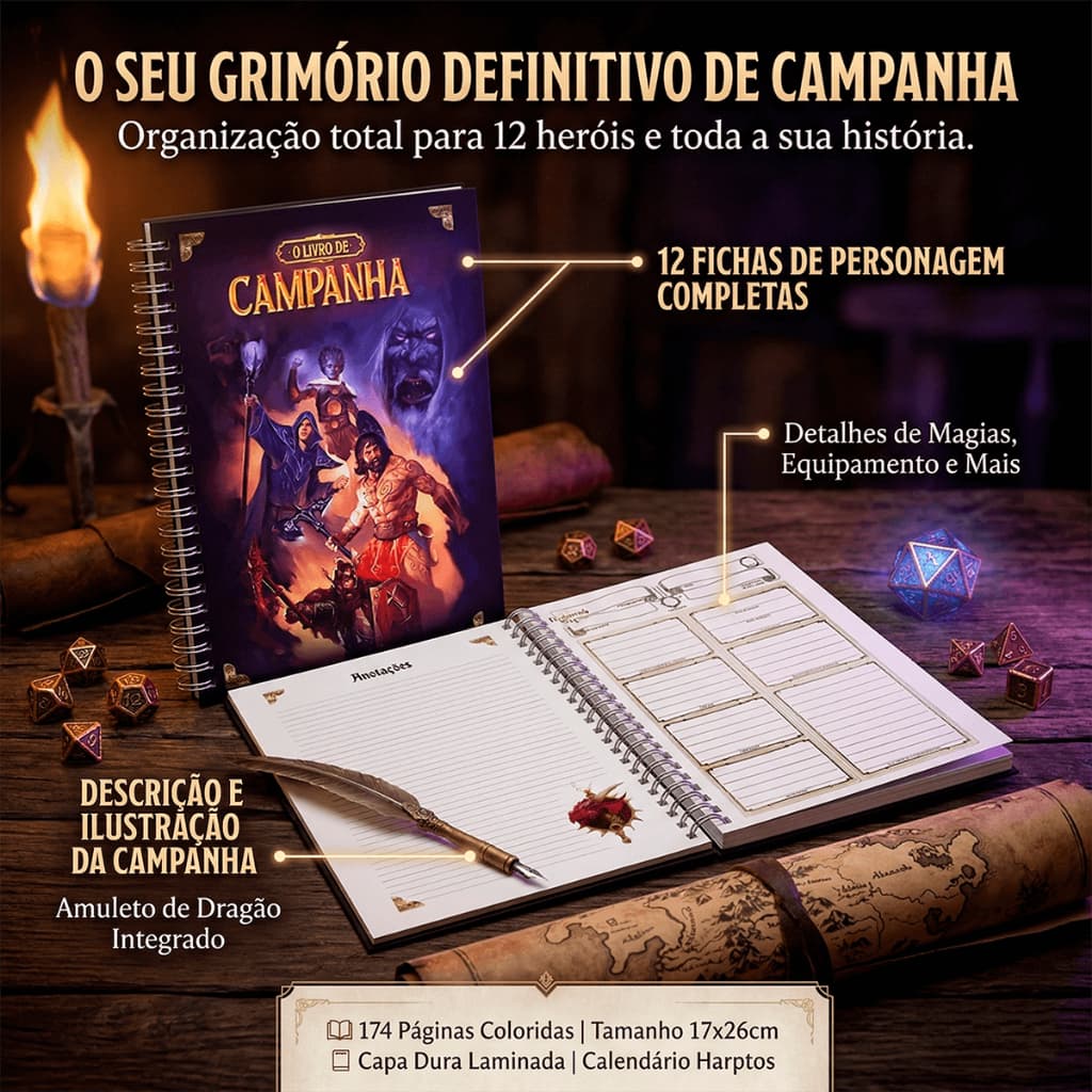 Caderno do Jogador de RPG as Campanhas - Contém fichas do personagem