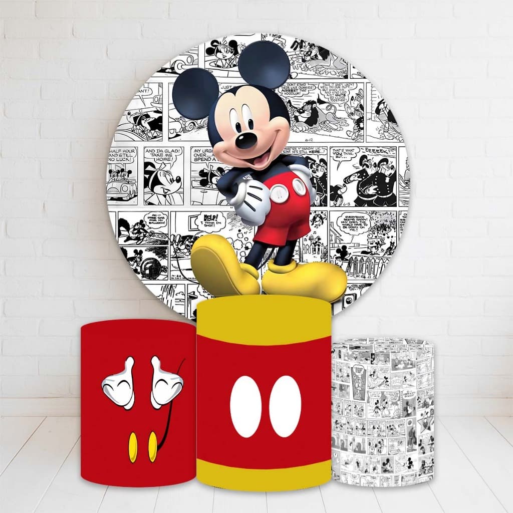 Kit Painel Redondo + Trio Capas Cilindro Sublimado 150x150 Completo Varios Tema Mickey