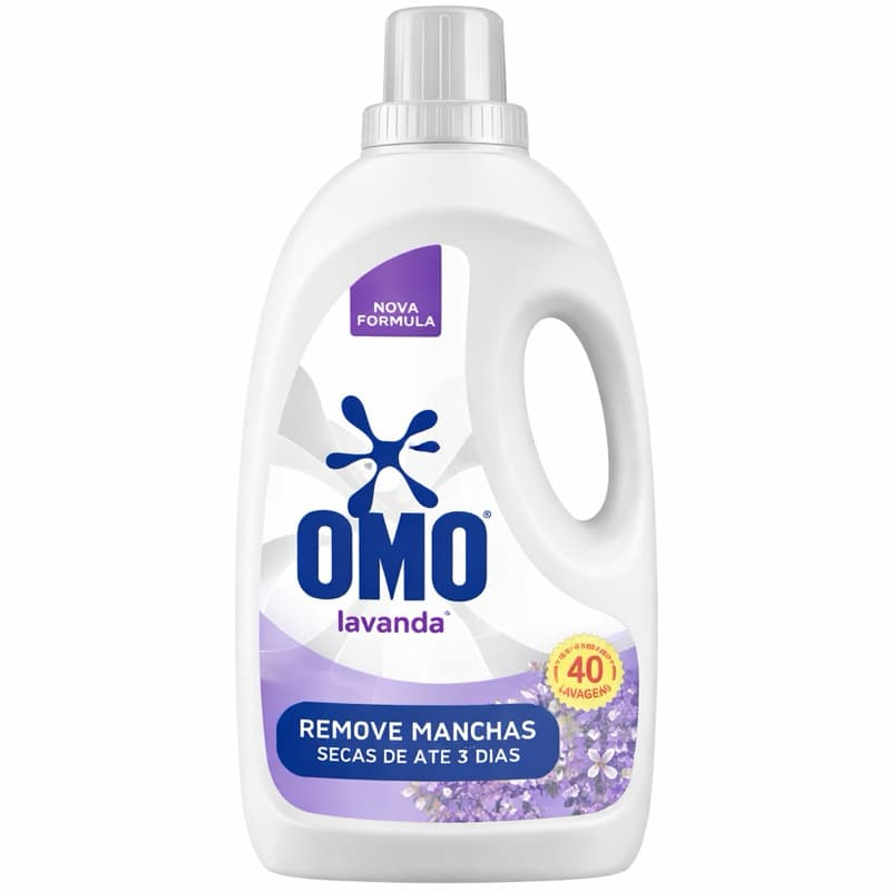 OMO Lavanda Sabão Líquido Para Roupas Tira Manchas Perfume Lavanda Rende 40 Lavagens