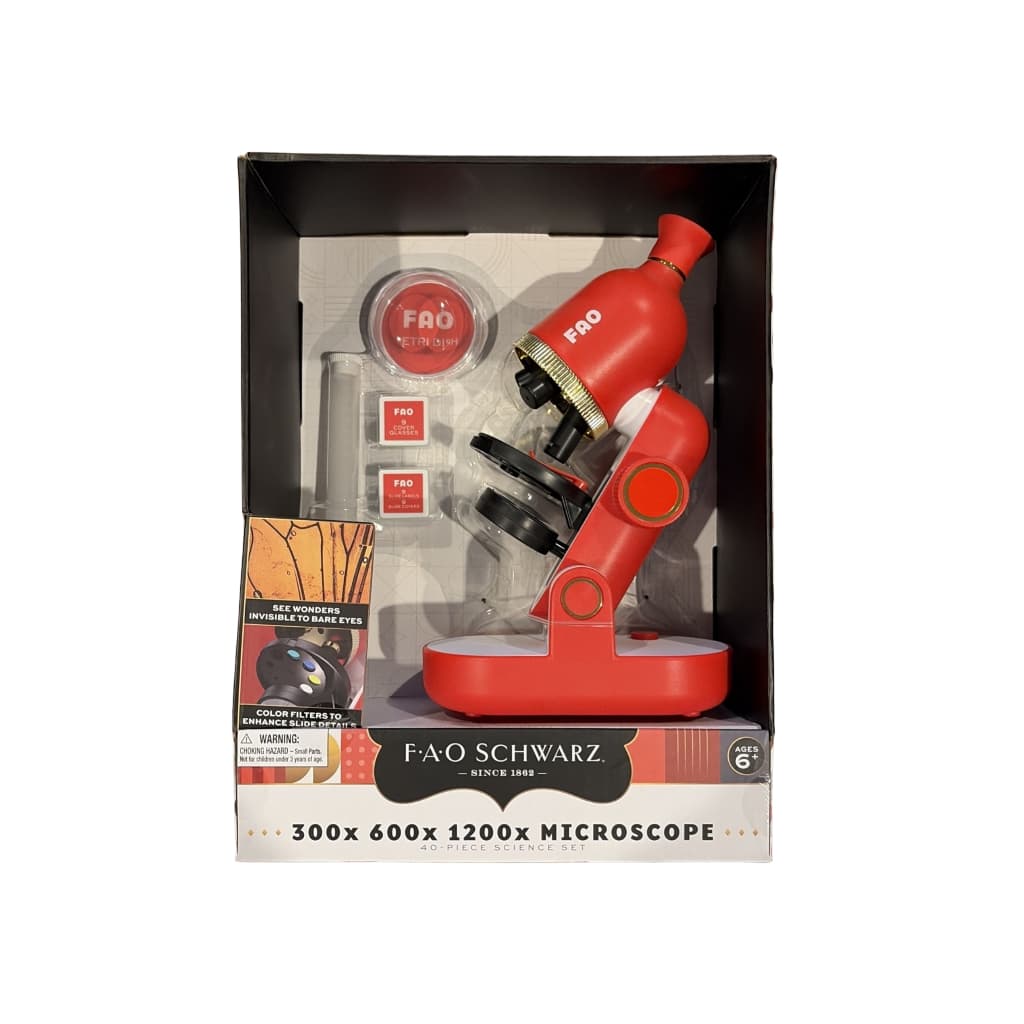 Conjunto Educacional de Ciência Microscópio Infantil FAO Schwarz 300 a 1200x de  Ampliação