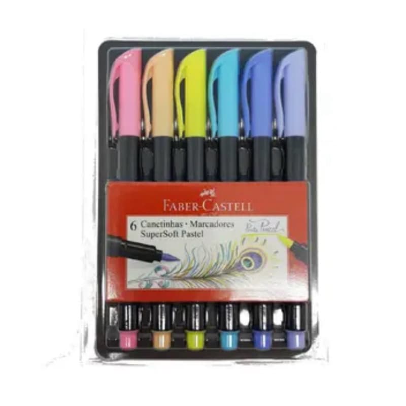 Kit 6 Canetinhas Brush Faber-Castell Original | Marcadores Ponta Pincel Lettering e Desenho