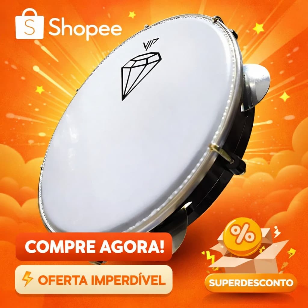 Pandeiro Profissional 10″ VIP – Pele Leitosa, Platinelas Inox, Corpo ABS – Instrumento de Percussão