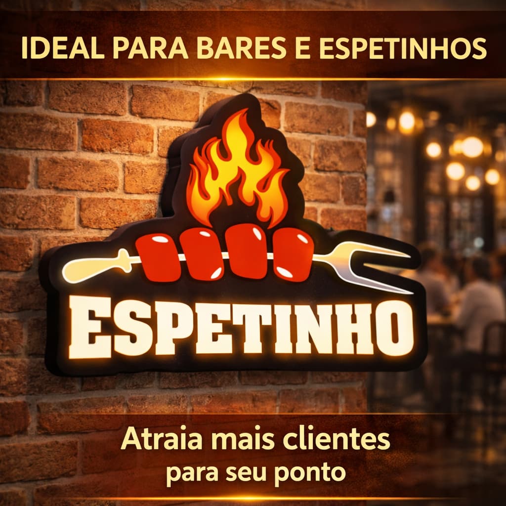 Letreiro  Espetinho Luminoso 54x27 A Prova D Agua Bar Churrasco Placa Luminoso A PROVA DE CHUVA