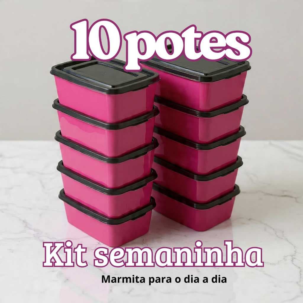 Kit 10 Potes de plástico retangular --> jogo de marmitas fitness --> armazenar alimentos